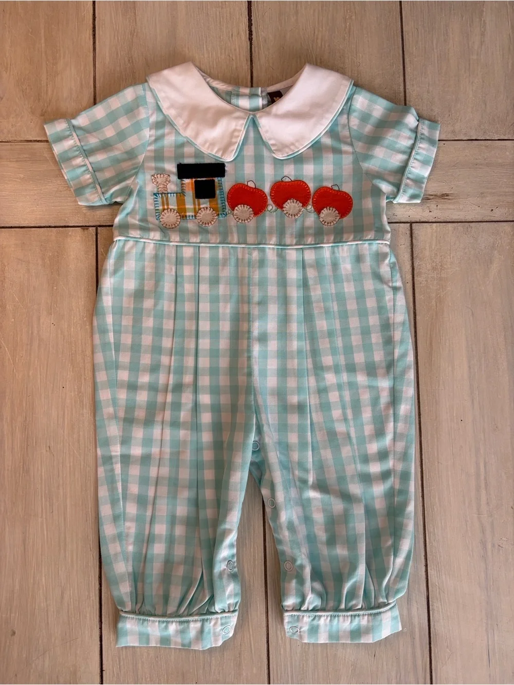 Banana Split Boutique Blue White Pumpkin Train One Piece Romper Fall